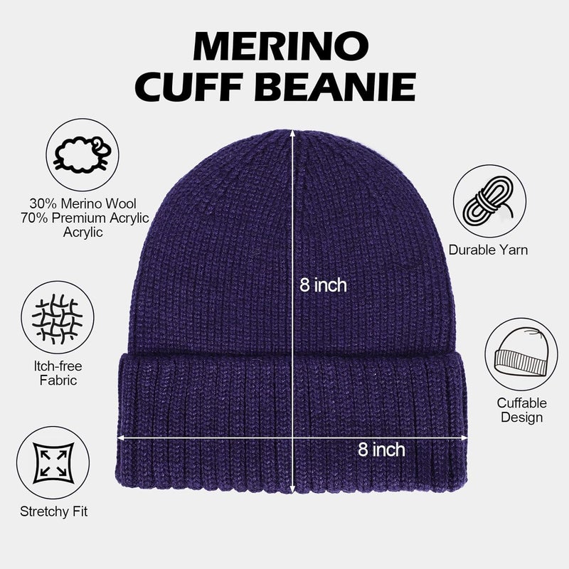 ACTLATI Kids Merino Wool Beanie Hat for Boys Girls Winter Classic Knit Beanies Unisex Cuffed Skull Ski Snow Caps Age 7-14 - Image 3